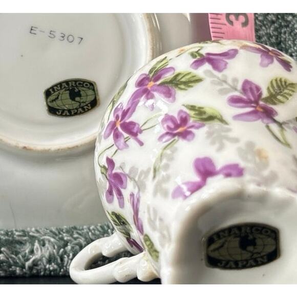 Vintage Mini Inarco Saucer & Demitasse Cup Flowers Purple - Picture 9 of 9